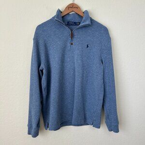 POLO Ralph Lauren Pullover Mens Large Blue Heathered 1/4 Zip Pony Sweater L